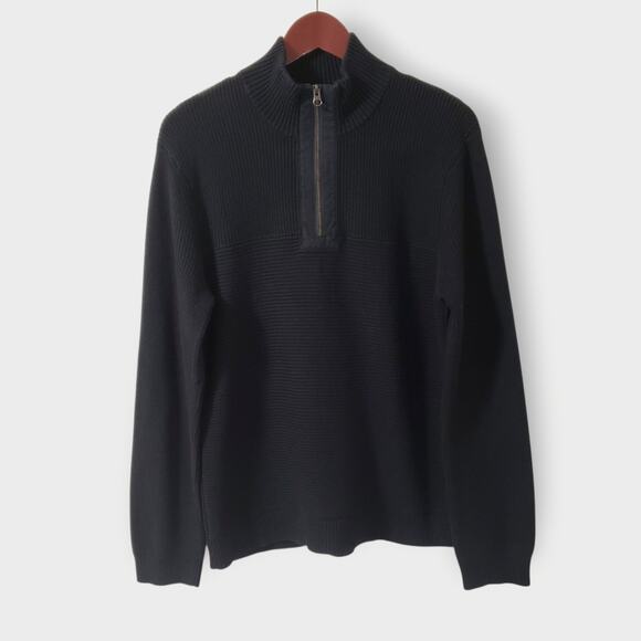 Toad&co Mens Emmett 1/4 Zip Pullover Sweater Black Organic Cotton Sz Small - Picture 1 of 12